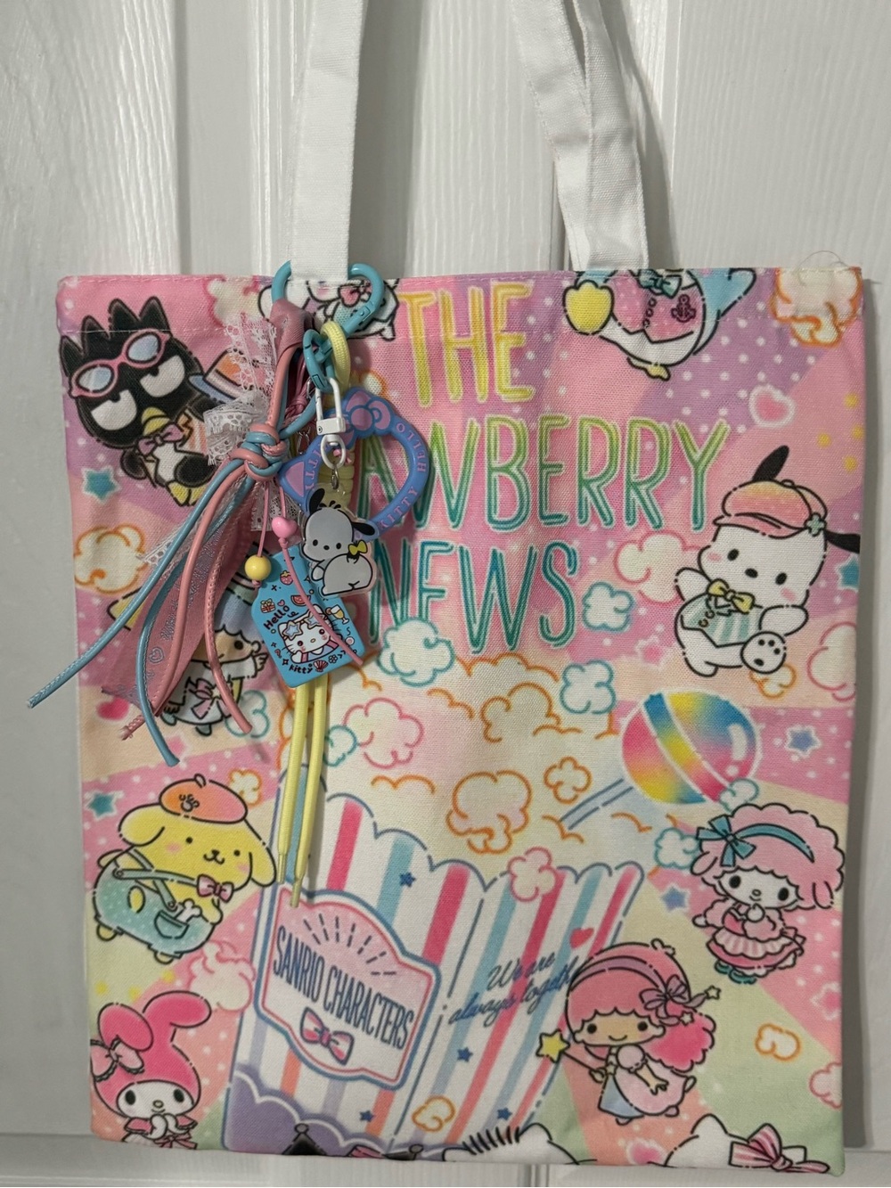 Sanrio Pink and Pastel Multi Kids Tote Bag with Character Bag Charms
